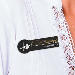Hello Gold Bokeh Black & Gold Beruflich Namensschild