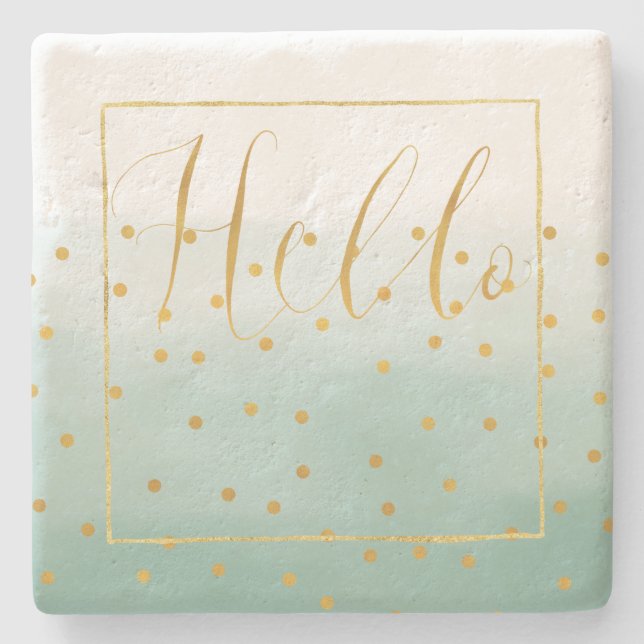 Hello Gold Mint Confetti Ombre Steinuntersetzer (Vorderseite)