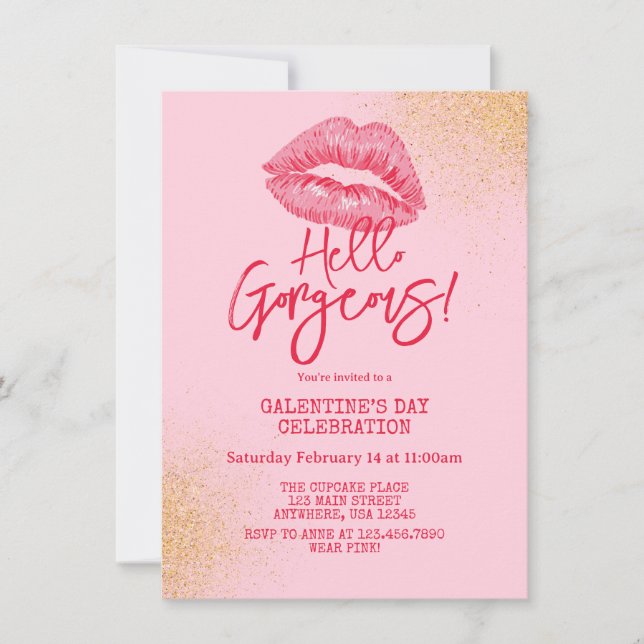 Hello Gorgeous Galentine's Day Pink Einladung (Vorderseite)