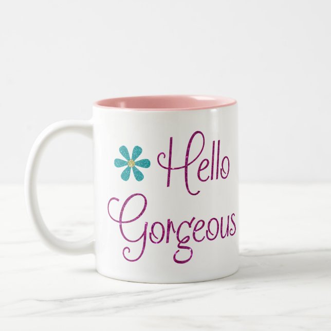 Hello Gorgeous Girly Niedlich Glitzer Custom Zweifarbige Tasse (Links)