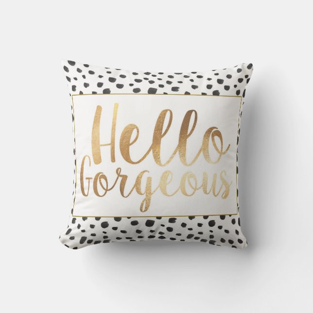 Hello Gorgeous Gold Script Coussin (Recto)