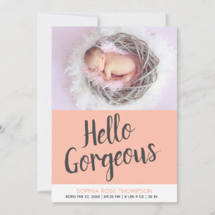 Hello Gorgeous Typografy Foto Pink Baby Girl Ankündigung