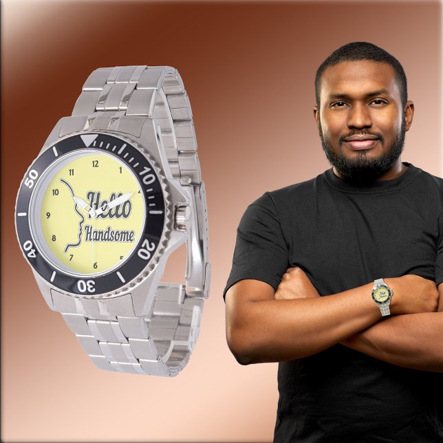 Hello Handsome Typografie and Face Profile Kontur Armbanduhr (Hello Handsome Typography and Face Profile Outline Watch)