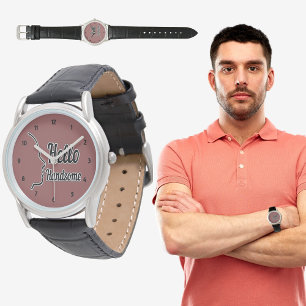 Hello Handsome Typografie and Face Profile Kontur Armbanduhr