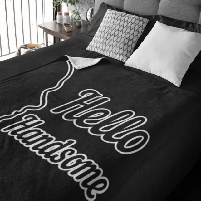 Hello Handsome Typografie and Face Profile Kontur Fleecedecke (Hello Handsome Typography and Face Profile Outline Fleece Blanket)