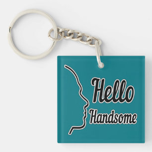 Hello Handsome Typografie and Face Profile Kontur Schlüsselanhänger