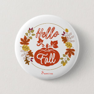 Hello Herbst Herbst Leaves Pumpkin Erntedank Name Button