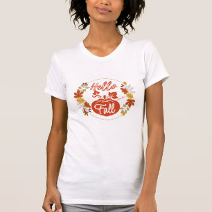 Hello Herbst Herbst Leaves Pumpkin Erntedank Name T-Shirt