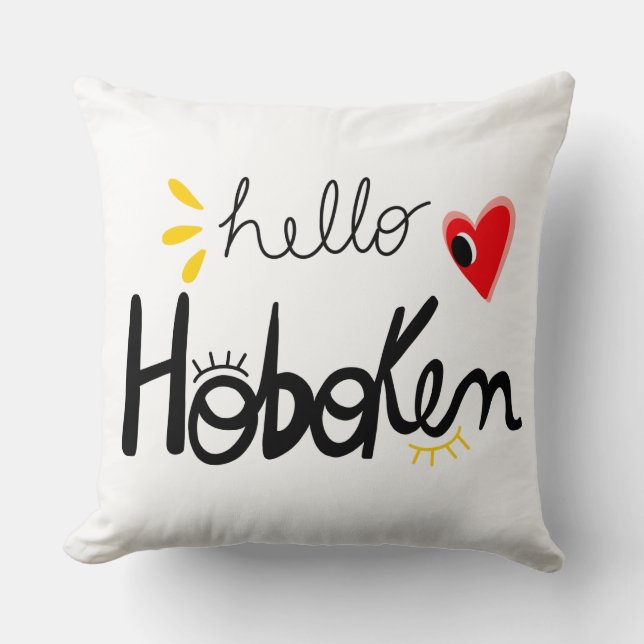 Hello Hoboken New Jersey Fun Throw Pillow Kissen (Vorderseite)