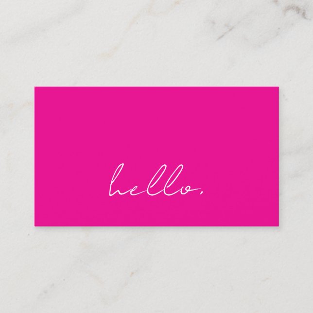 Hello Hot Pink White Script Typografy Modern Visitenkarte (Vorderseite)
