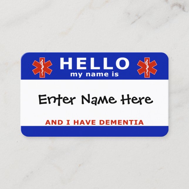 HELLO i dementia Notfallinfo Visitenkarte (Vorderseite)