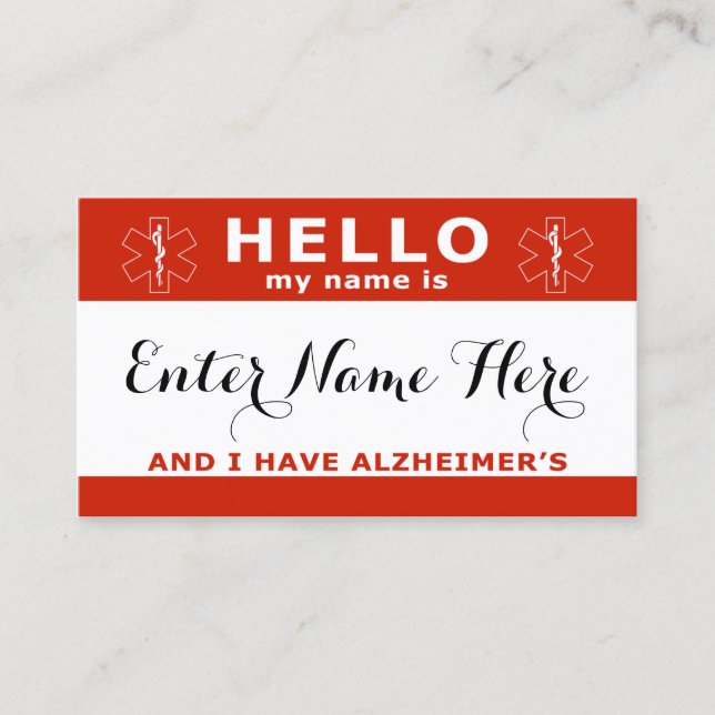 HELLO I hat Alzheimer-Notfallkontaktkarte Telefonnummerkarte (Vorderseite)