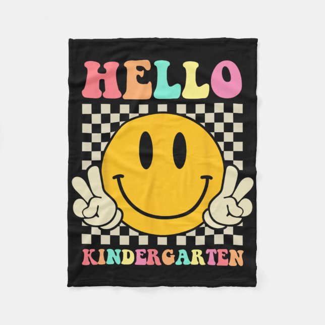 Hello Kindergarten Byck To School Groovy Teacher S Fleecedecke (Vorderseite)