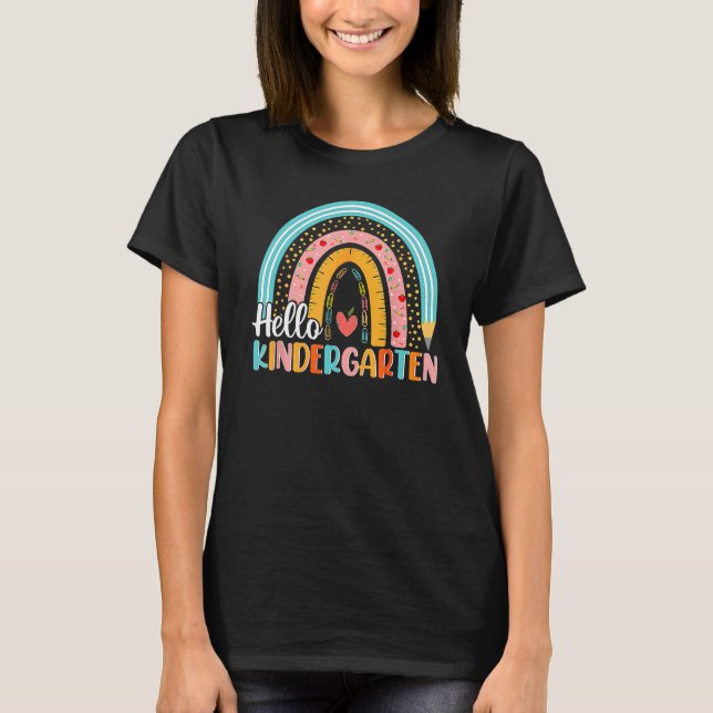 Hello Kindergarten Rainbow Teacher Student Back To T-Shirt (Vorderseite)
