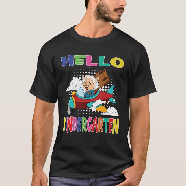 Hello Kindergarten Sheep Flying Plane T-Shirt (Vorderseite)