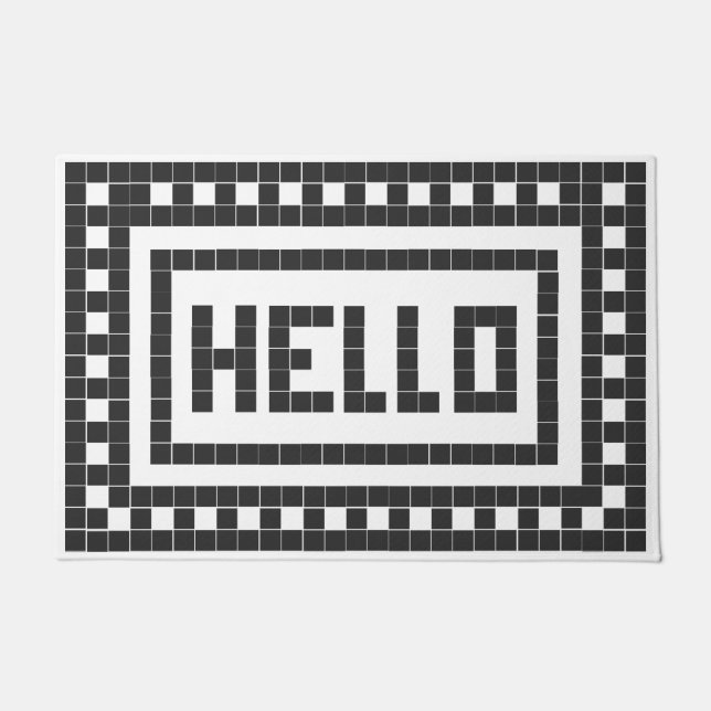 "Hello" Klassische Schwarz-Weiß-Quadrat-Tile Fußmatte (Vorderseite)