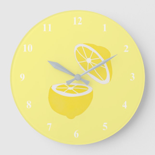 Hello Lemon modern yellow Frucht Große Wanduhr (Vorderseite)