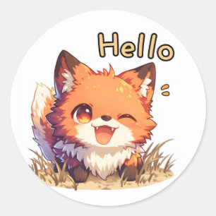 Hello Little Anime Fox Runder Aufkleber