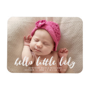 Hello Little Lady Ankündigung von Foto zur Gebur Magnet