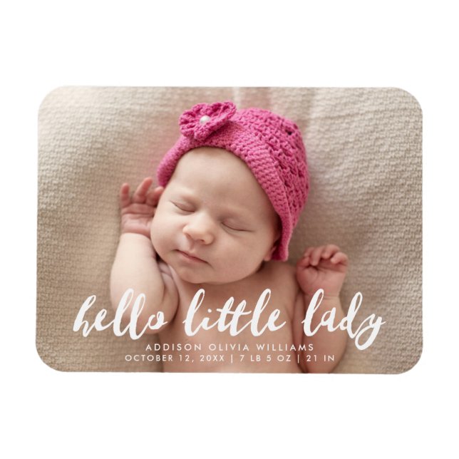 Hello Little Lady | Ankündigung von Foto zur Gebur Magnet (Horizontal)