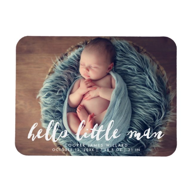 Hello Little Man | Ankündigung von Foto zur Geburt Magnet (Horizontal)