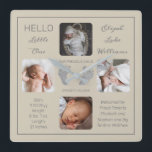 Hello Little One Baby Four Foto Square Wall Clock Quadratische Wanduhr<br><div class="desc">Mit diesem "Hello Little One" 4-Foto-Design, das den Namen Ihres Babys, die Geburtenstatistik, die Namen der Eltern und Geschwister enthält, können Sie einen Sake kreieren, den Sie sich ein Leben lang wünschen. In der Mitte sind zwei Vorlagenzeilen für Ihre persönliche Nachricht oder Sie können unsere verwenden. Diese Nachricht befindet sich...</div>
