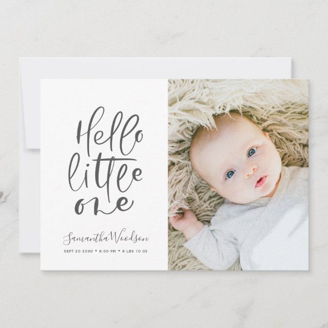 Hello Little One Foto Birth Stats Ankündigung (Vorderseite)