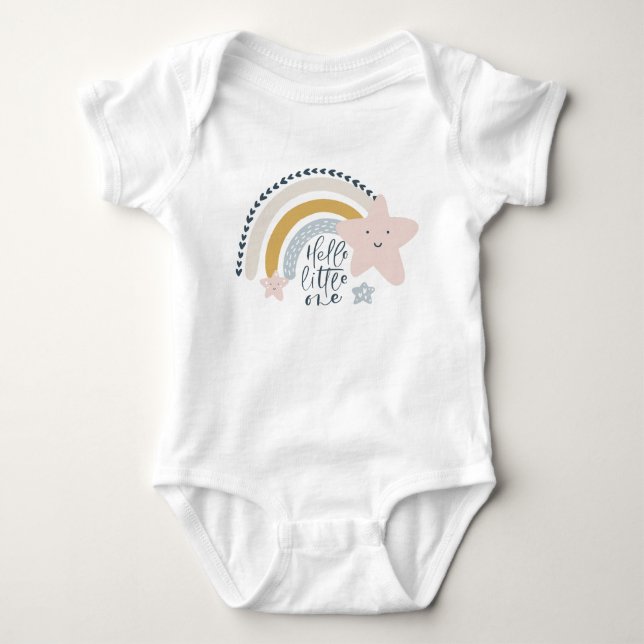 Hello Little One Watercolor Rainbow Baby Strampler (Vorderseite)