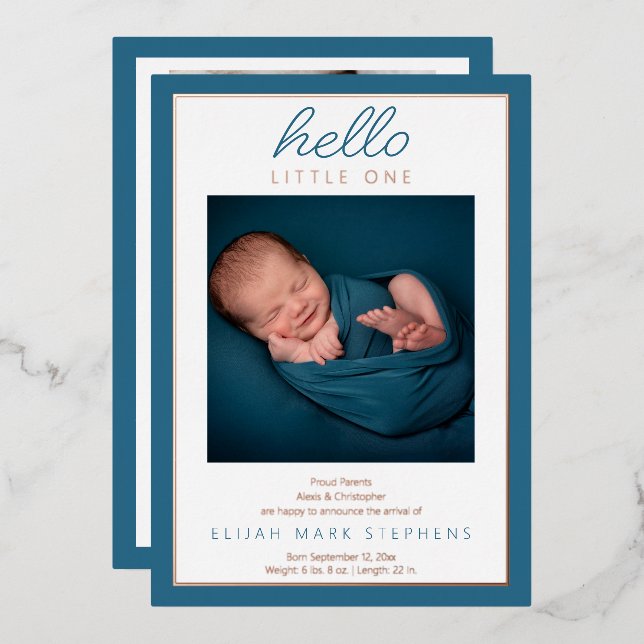 Hello Little Two Foto Baby Birth Ankündigung (Vorderseite/Rückseite)