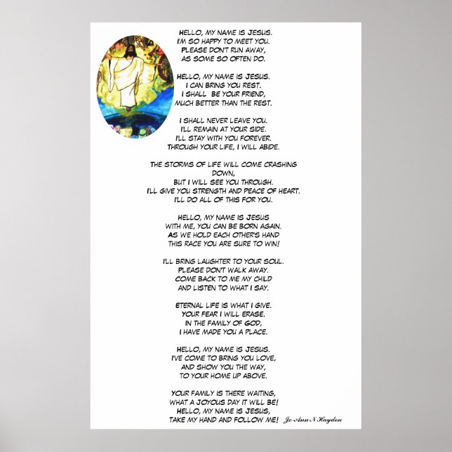 HELLO MEIN NAME IST JESUS Gedicht Poster (Vorne)