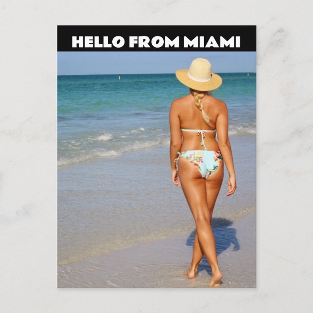 HELLO MIAMI FLORIDA BIKINI BLOND GIRL POSTCARDS POSTKARTE (Vorderseite)