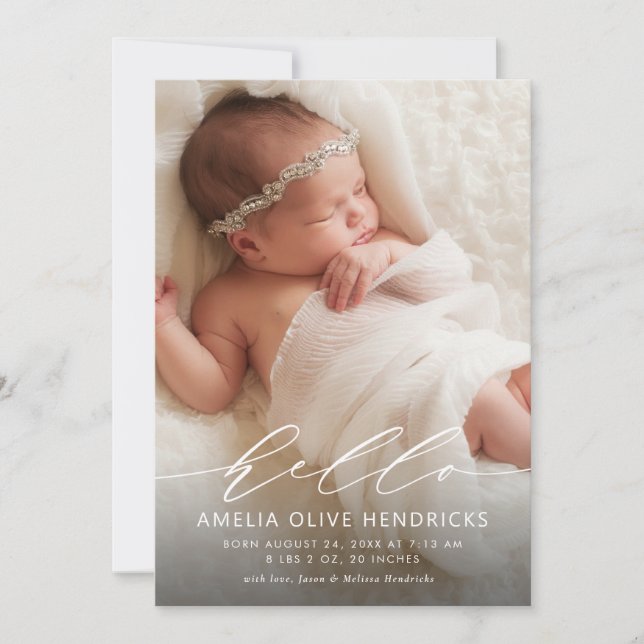Hello Modern Calligraphy Birth Ankündigung (Vorderseite)