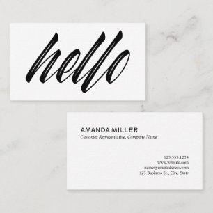 Hello Modern Script Schwarz-weiß Contact Info Visitenkarte