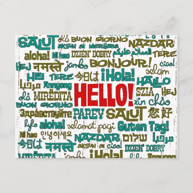 Hello (Multi Language) Postcard Postkarte (Vorderseite)