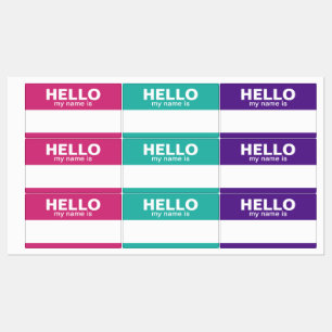 Hello my name is - pink teal purple - Employee Etiketten