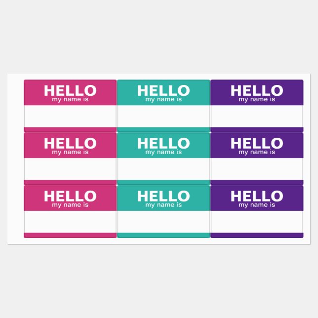Hello my name is - pink teal purple - Employee Etiketten (Blatt)