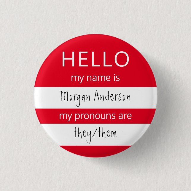 HELLO Name und Pronouns Abzeichen Button (Vorderseite)