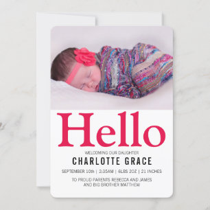 Hello New Baby Bright Pink Personalisiert Ankündigung