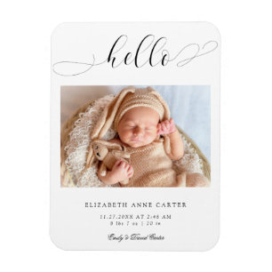 Hello new baby Calligraphy Swashes Elegant Minimum Magnet