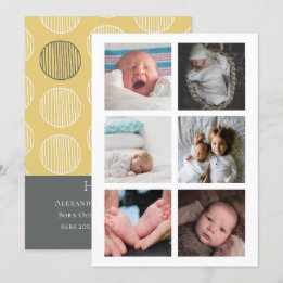 Hello New Baby Foto Personalisiert Gelb Grau Einladung