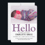 Hello New Baby Lila Personalisiert Ankündigung<br><div class="desc">Hello New Baby lila Personalisierte Ankündigungen von Ricaso - erhältlich in einer Reihe von Stilen und Farben im Handel - Verändern Sie den Text und das Foto ganz einfach in Ihren eigenen Stil</div>
