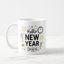 Hello New Year Cute Hand-Drawn Fireworks Mug Kaffeetasse