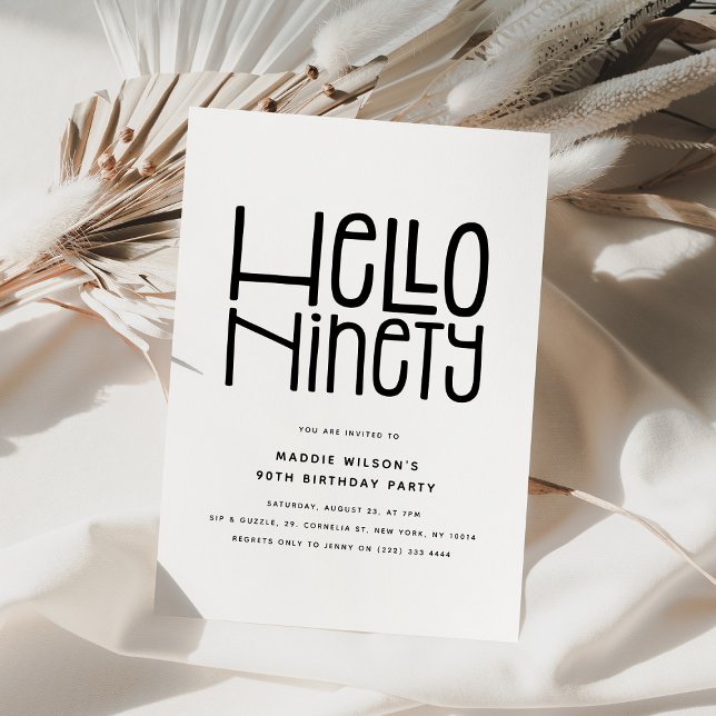 HELLO NINETY Moderne 90. Geburtstag Einladung (Von Creator hochgeladen)