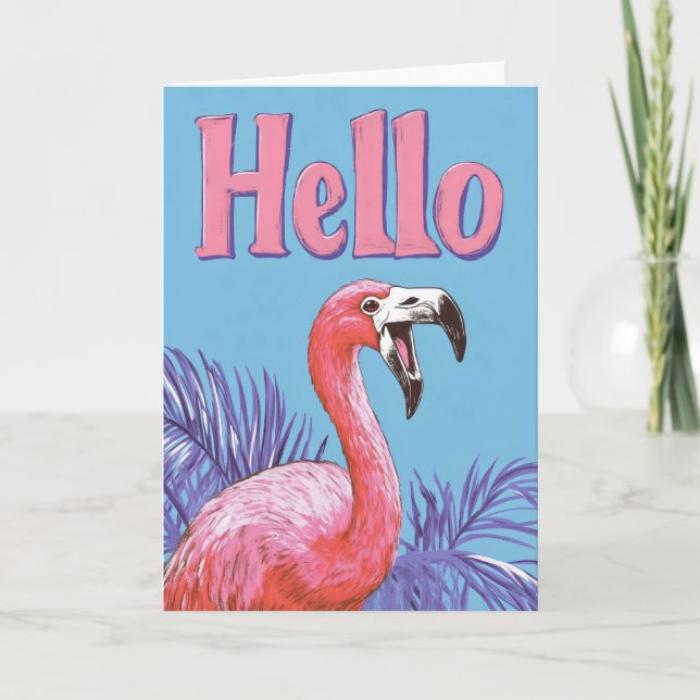 Hello Pink Flamingo Feiertagskarte (Vorderseite)