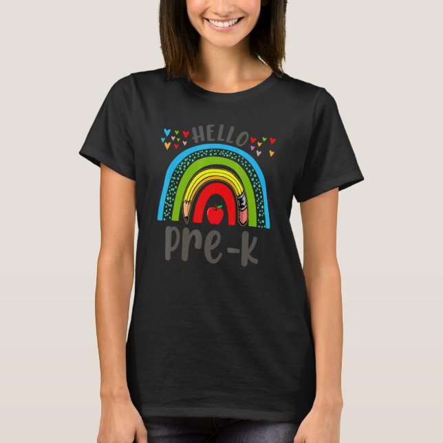 Hello Pre K First Day Of School Rainbow Student Te T-Shirt (Vorderseite)