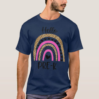 Hello Pre K Funny Leopard Rainbow Back To School T-Shirt
