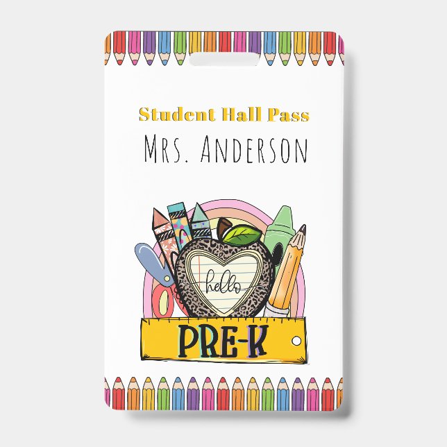 Hello Pre K Hall Pass Abzeichen Ausweis (Vorderseite)