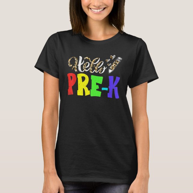 Hello Pre K Leopard Print Pre K Back To School T-Shirt (Vorderseite)