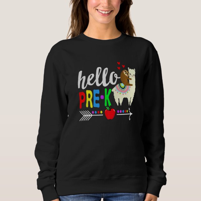 Hello Pre K Sloth Riding Llama Back To School Sweatshirt (Vorderseite)