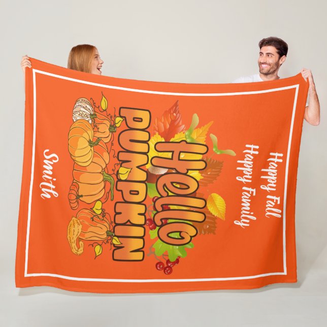 Hello Pumpkin Autumn Text und Farbe anpassen Fleecedecke (Beispiel)